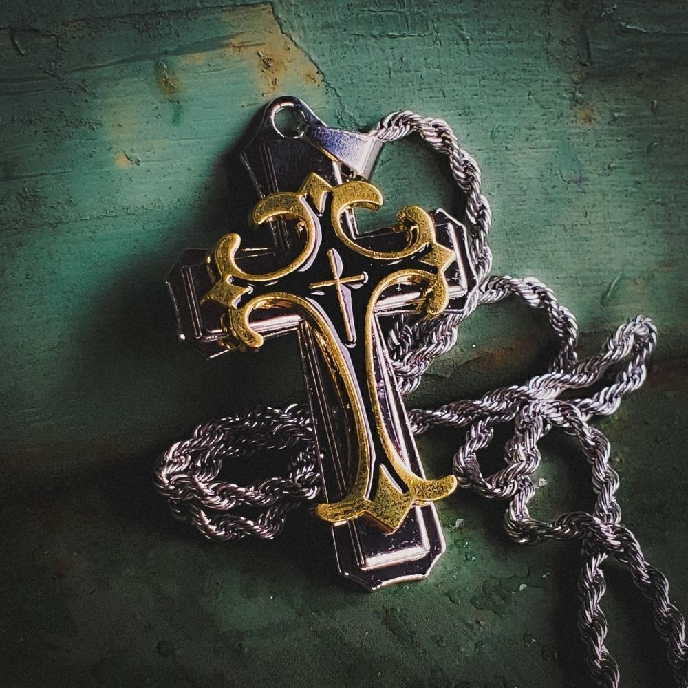 Stainless Steel Silver & Gold Cross Necklace